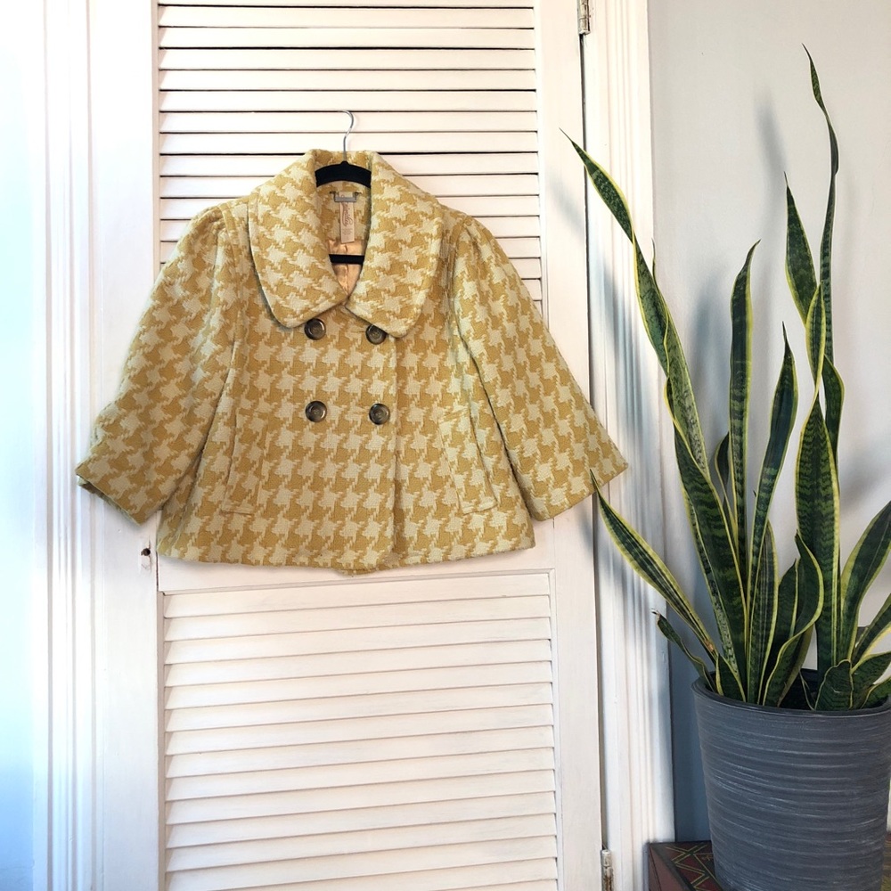 Vintage Houndstooth Cropped Peacoat